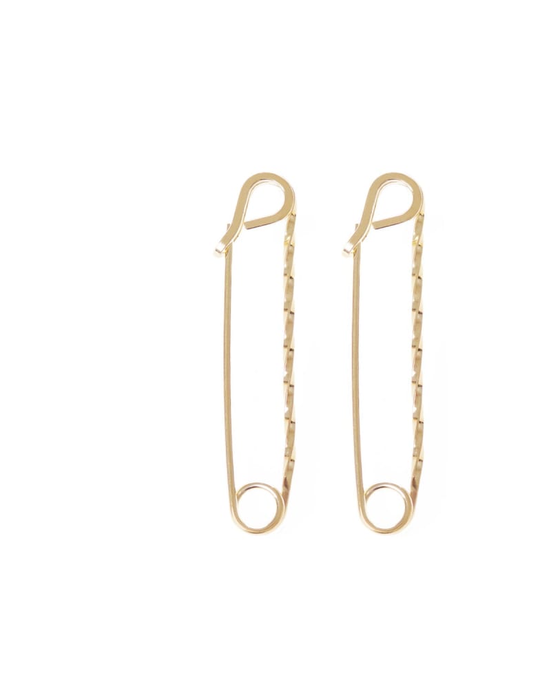 Front of a size one-size-fits-all Medium Twisted Safety Pin Earrings Gold in Gold by Eklexic. | dia_product_style_image_id:282712